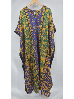 VTG Winlar Elegant Golden Angels Kaftan One Size Royal Blue Emerald Green & Gold
